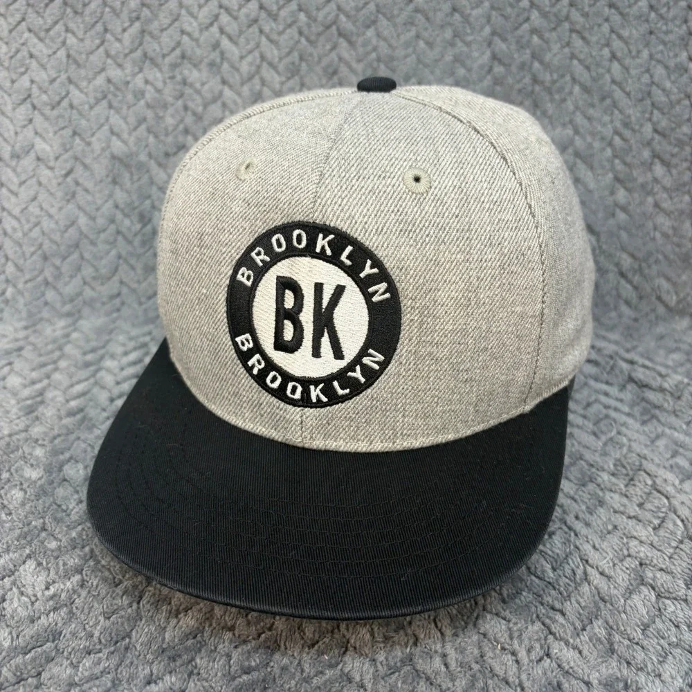 KBETHOS Brooklyn BK Snapback Hat Gray Black Flat Brim Premium Headwear Cap